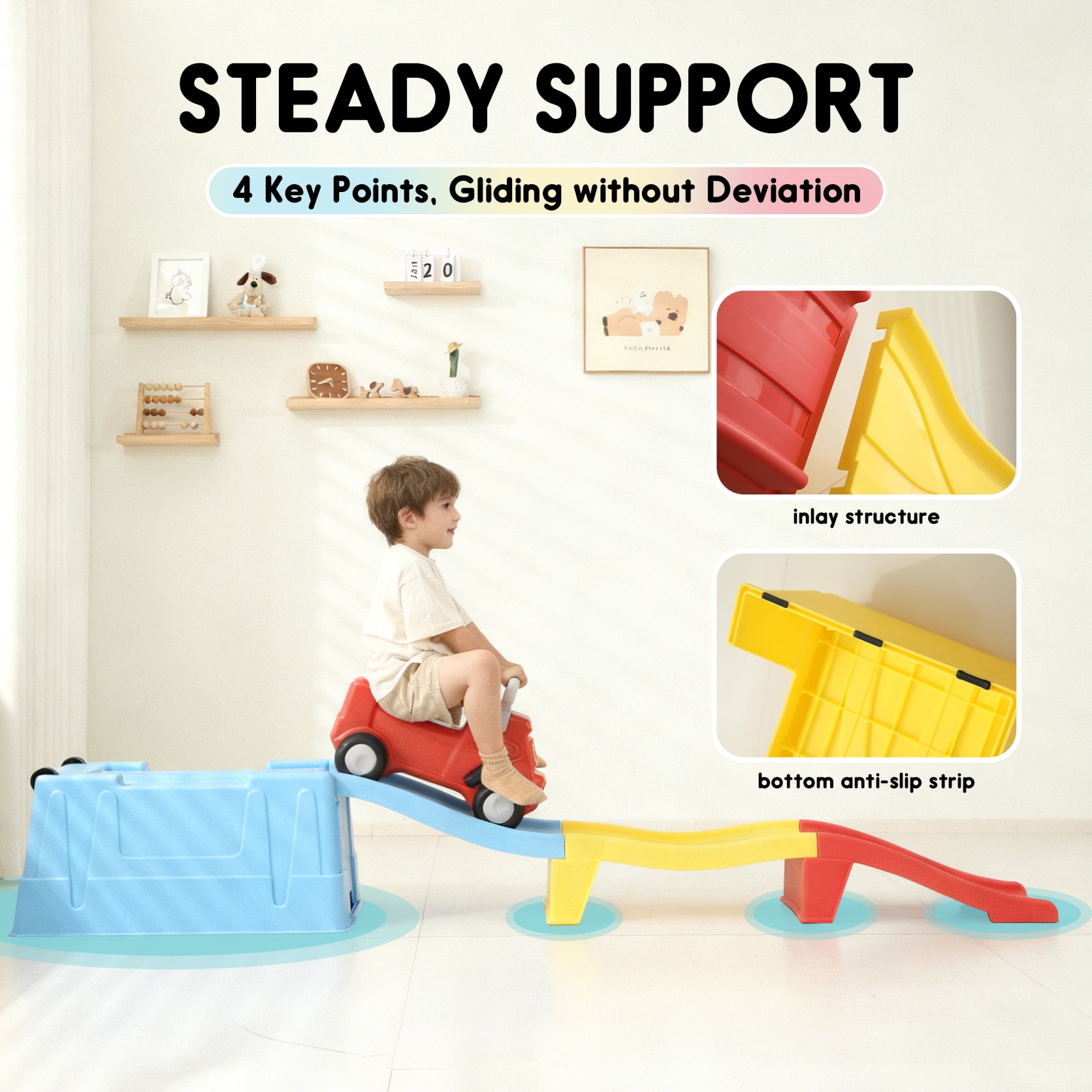 Up & Down Roller Coaster，Kids Ride On Toy，Toddler Push Car with Assembled Race Track & Storage Base Box, Indoor Outdoor Playset