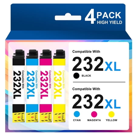 232XL Ink Cartridges 4-Pack, Compatible for Epson 232XL 232 Printer Ink for Workforce WF-2930 WF-2950 Expression XP-4200 XP-4205 (Black, Cyan, Magenta, Yellow)