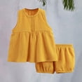 thumbnail image 4 of Toddler Girls Summer Outfits Cotton Linen Sleeveless Shirt with Buttons Tops Girls Outdoor Casual Shorts Set 2 Piece ﻿, 4 of 9