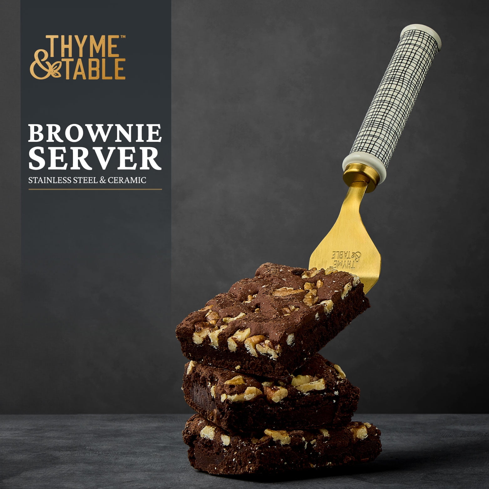 Thyme & Table Stainless Steel and Ceramic Brownie Server