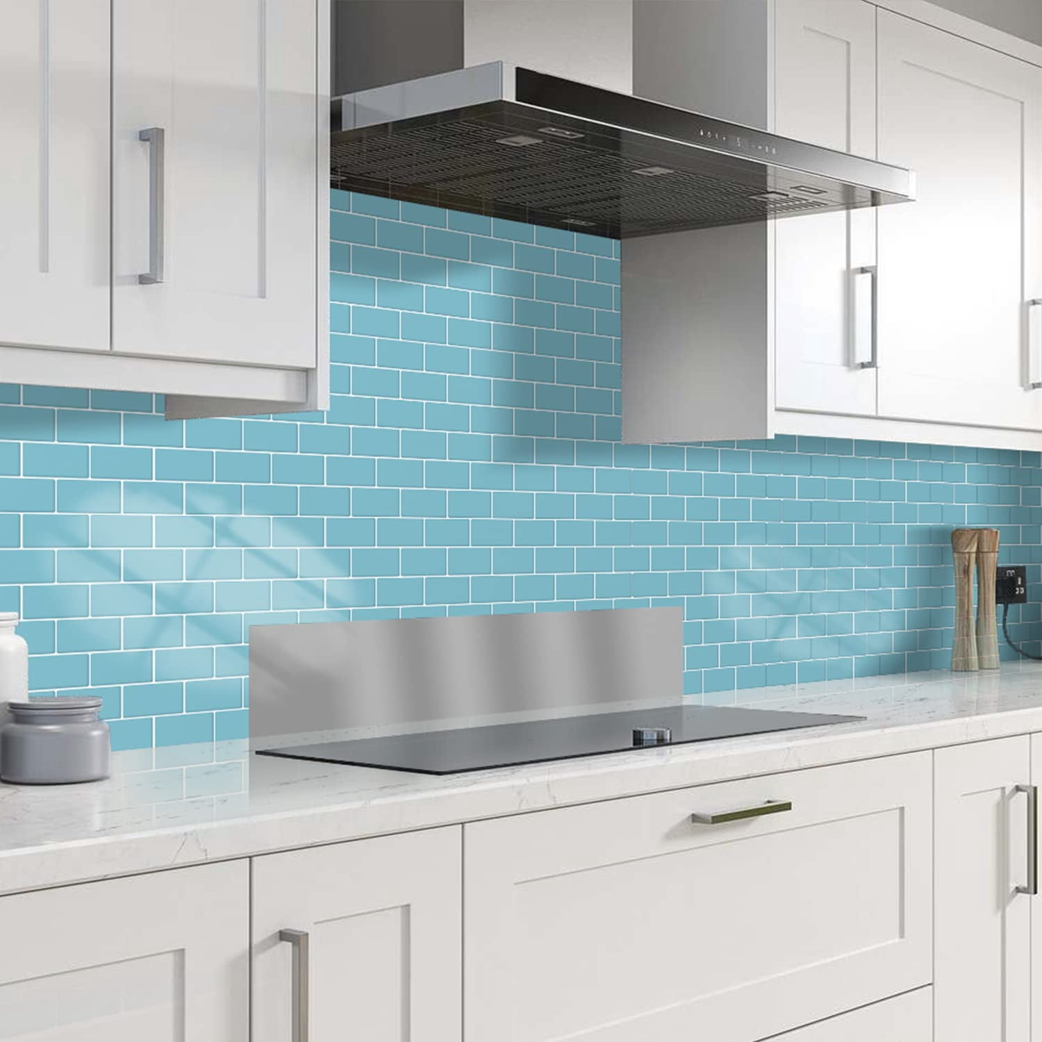 10-sheet Blue Subway Tiles Peel And Stick Backsplash  On Kitchen (thicker Design)