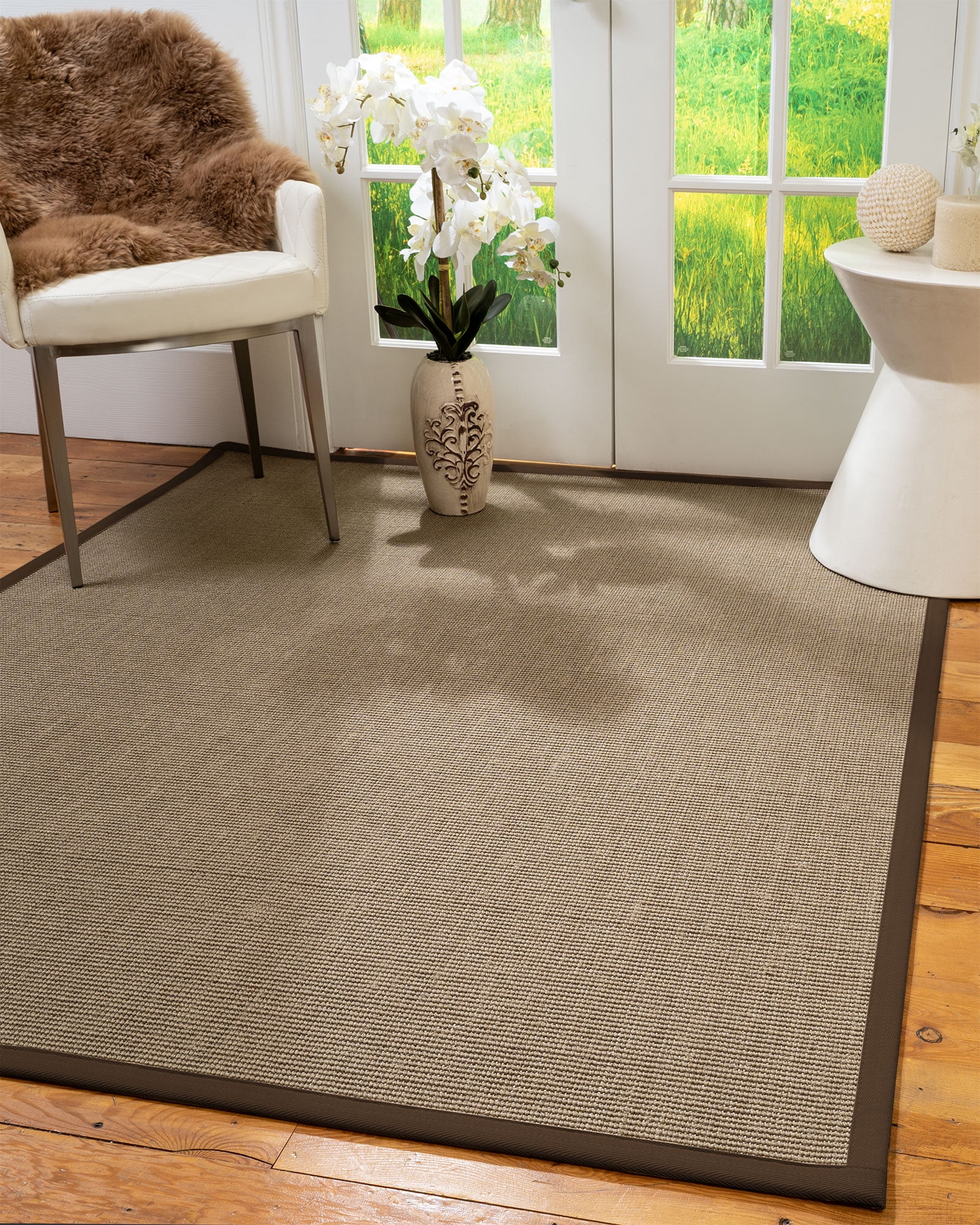 Natural Area Rugs Dalton Custom Sisal Rug, 12' x 18', Extra Wide Brown Border