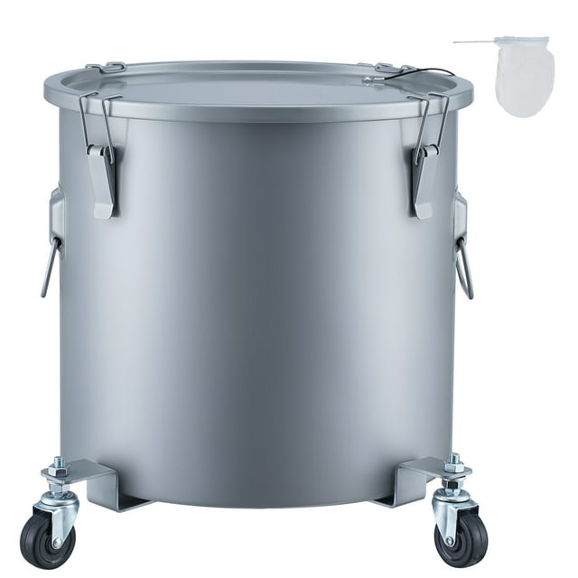 KFFKFF Oil Disposal Unit, 16 Gallon Capacity with Wheeled Base, Durable Carbon Steel with Anti-Rust Finish, Secure Lid with Locking Clips, Includes Filter Bag for Cooking Oil Purification, Grey