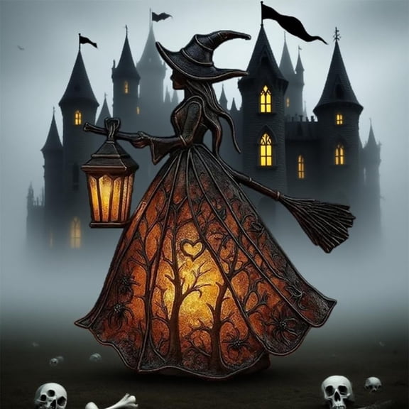 2026 Halloween Witch Lamp, Handcrafted Gothic Wizard Lights for Decor, Spooky Halloween Decor, Halloween Witch Decorations for Home Shelf Mantels Kitchen Indoor Decorations Gifts