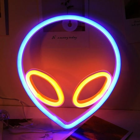 

Exclusive Halloween LED Alien Neon Wall Hanging Modeling Lights Bedroom Ornaments Decorative Atmosphere Night Lights - Yellow Glasses + Blue Face