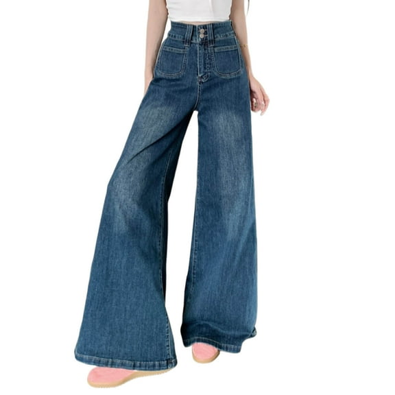 Women's High Waisted Boyfriend Jeans Wide Leg Stretchy Loose Fit Denim Pants with Pockets Trendy Streetwear Flare Casual Sweep Trousers