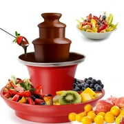 Leyeet 3-Tier Mini Chocolate Fountain Machine 10 Bamboo Skewers Removable Serving Tray 16-Ounce Chocolate Fondue Fountain for Party Birthday Wedding Chocolate Nacho Cheese BBQ Sauce Liqueurs (Red)