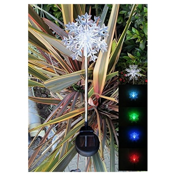 Solar Snowflakes Garden Lights, 2 Pack 32.5" Color Changing Stake Lights - Red, Blue, Green Decorative Yard Lights - Outdoor Solar Powered Pathway Lighting