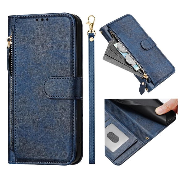 Filp Case for Ulefone Note 17 Pro Zipper Pocket Magnetic Flip Wallet Phone Case with 7 Card Slots and Wrist Strap