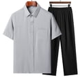 thumbnail image 2 of FRSASU Men's 2 Piece Outfit Casual Short Sleeve Button Down Shirt Beach Summer Loose Pant Sets Gray, 2 of 9