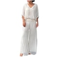 thumbnail image 2 of Spring and Summer Fashion 2 Picec of Sets for Womens Plus Size V-neck Solid Color Short Sleeve Wide Legs Split Fork Loose Pants, 2 of 6