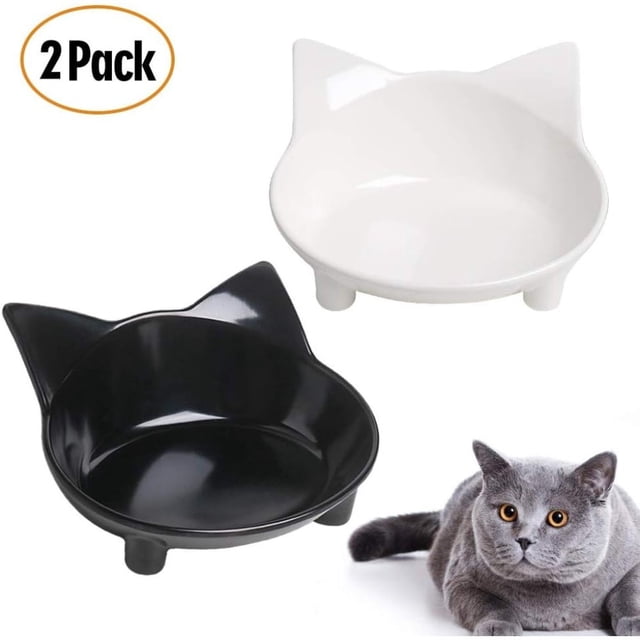 2 cuencos para gatos, cuencos antideslizantes para comida para gatos, cuenco para mascotas, cuenco de agua poco profundo para aliviar el estrés de la fatiga, cuenco para perros y gatos, cuen