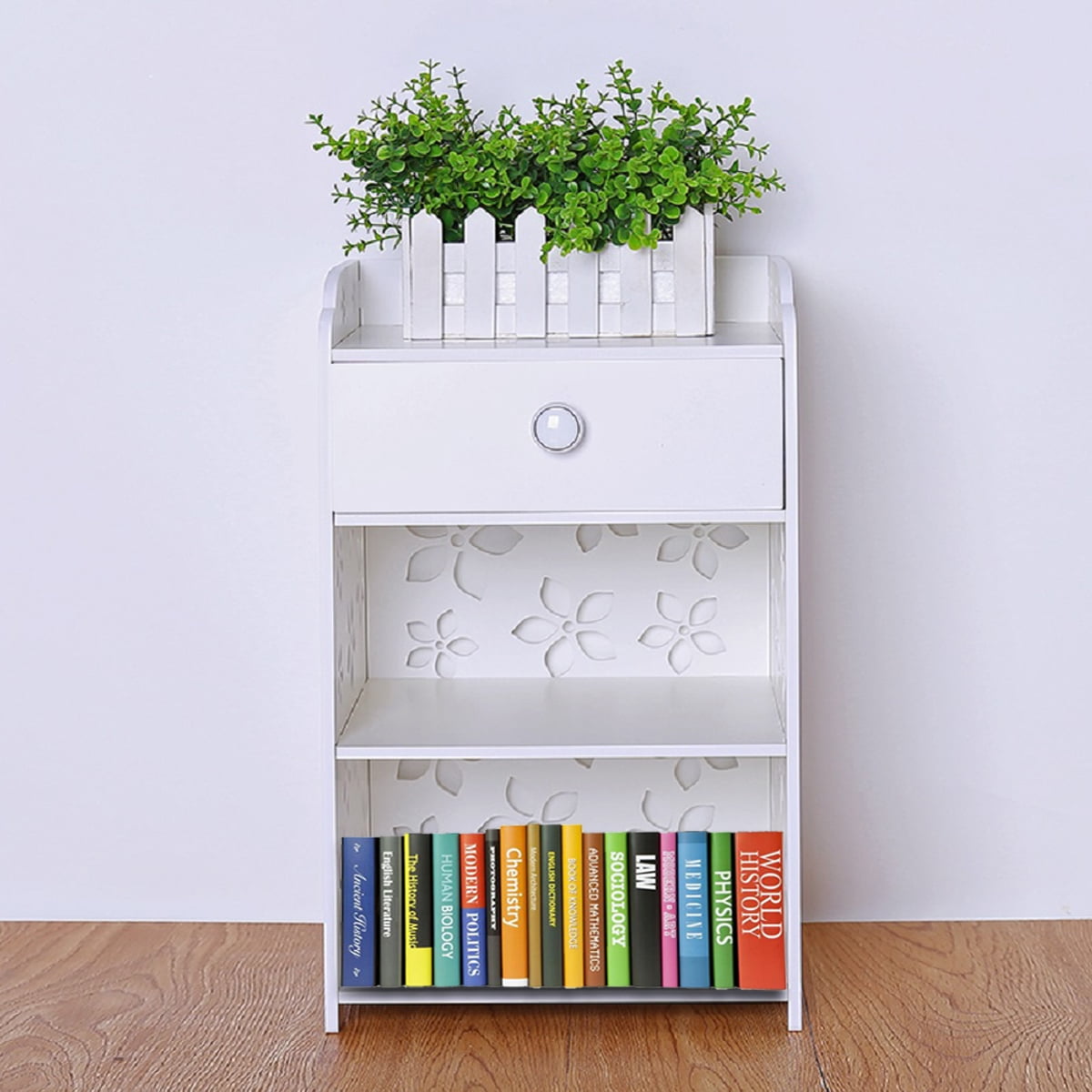 White Bedside Table Rack Cosmetic Storage Shlef Cabinet ...