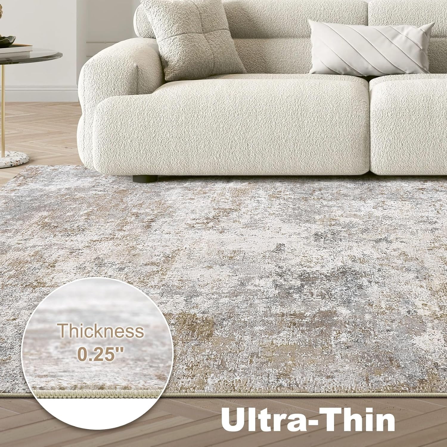 Toyoso 9x12 Area Rug Living Room Rugs - Washable Neutral Modern Abstract Soft Thin Large Rug Indoor Floor No Slip Rug Carpet for Bedroom Under Dining Table Home Office Decor - Brown Grey