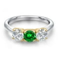thumbnail image 3 of Gem Stone King 925 Silver and 10K Yellow Gold Green Created Emerald and Lab Grown Diamond Engagement Ring for Women | 1.84 Cttw | Round 5MM | Gemstone May Birthstone | Size 7, 3 of 6