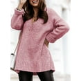 thumbnail image 5 of Women'S Loose Sweater V Neck Long Sleeve Shirt Casual Autumn and Winter Tops Pink M, 5 of 7