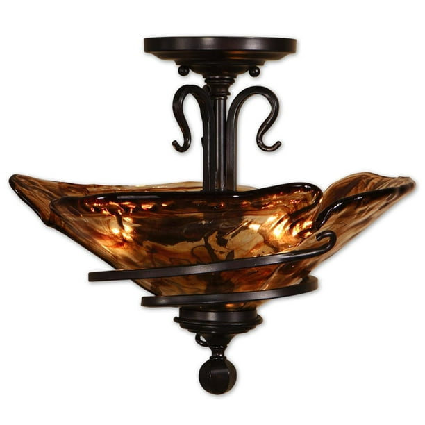 18" Amber Glass & Bronze Metal Spiral Ceiling Light Fixture Walmart