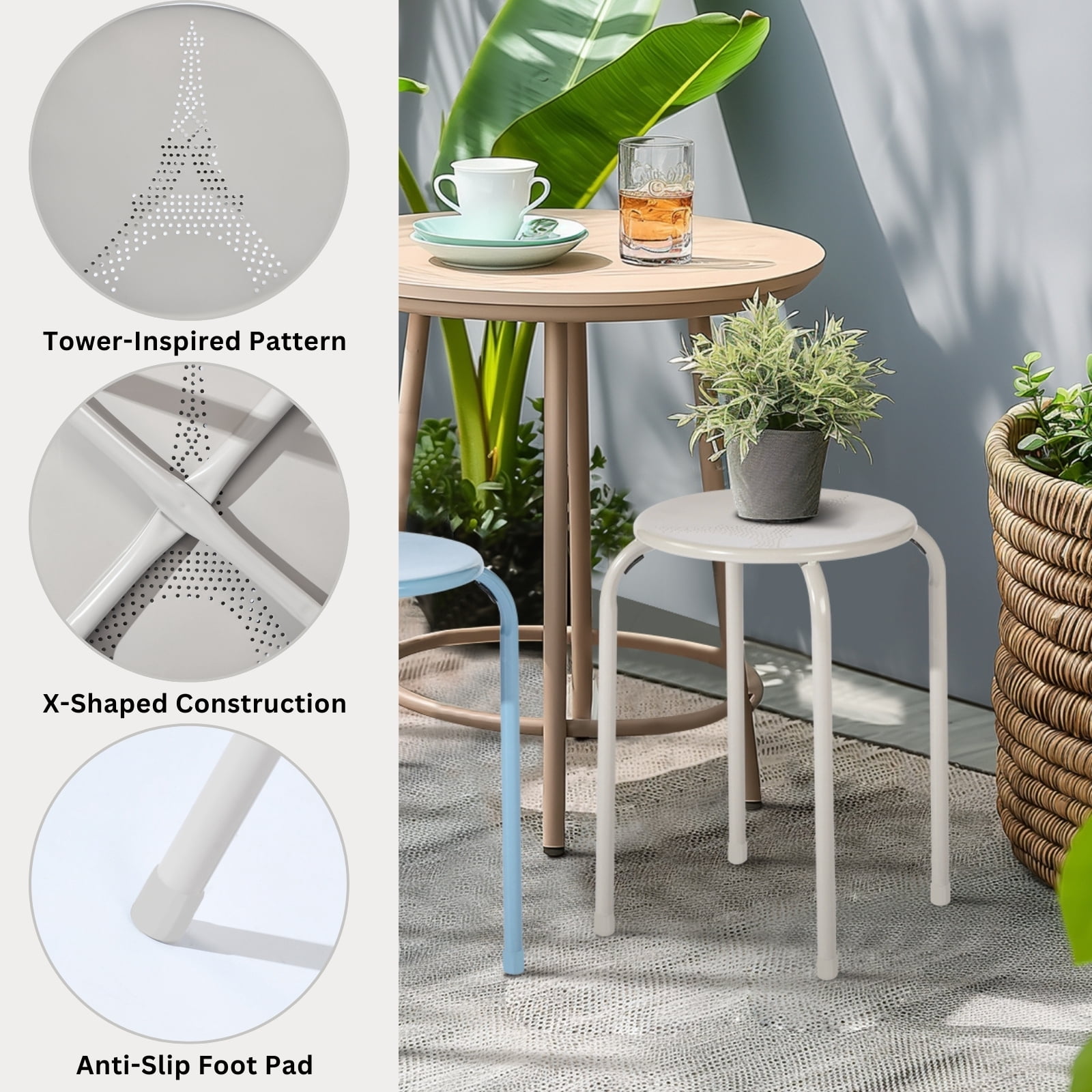 Homy Casa Folding Stackable Chair Set of 4, Metal Stools for Classroom, Kitchen Craft Room, Gray