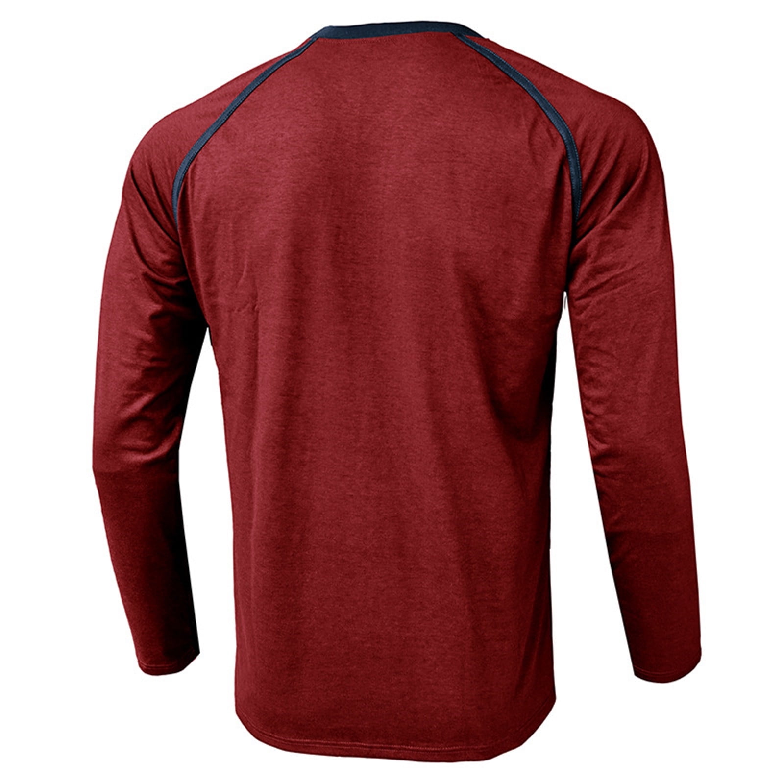 VALMASS Men s Henley Shirts Cotton Raglan Sleeve Casual Solid Color Crewneck Tops Soft Slim Fitting Button T Shirts 2XL Wine Walmart