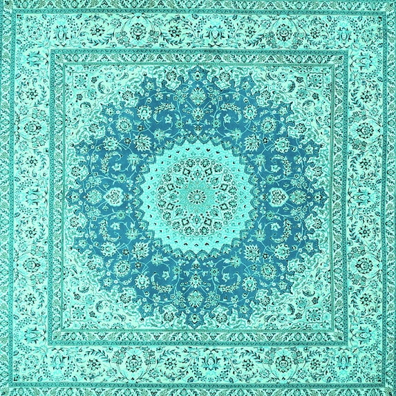 Ahgly Company Indoor Square Medallion Turquoise Blue Traditional Area Rugs, 4' Square