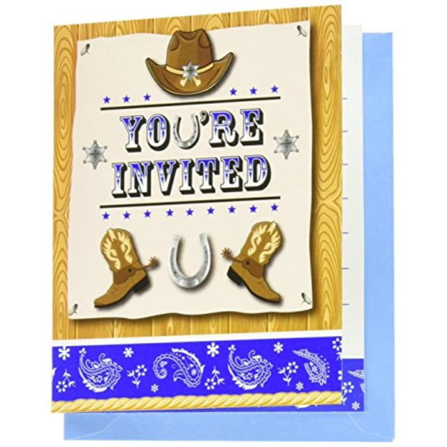 8-Count Foldover Party Invitations, Blue Bandana Cowboy