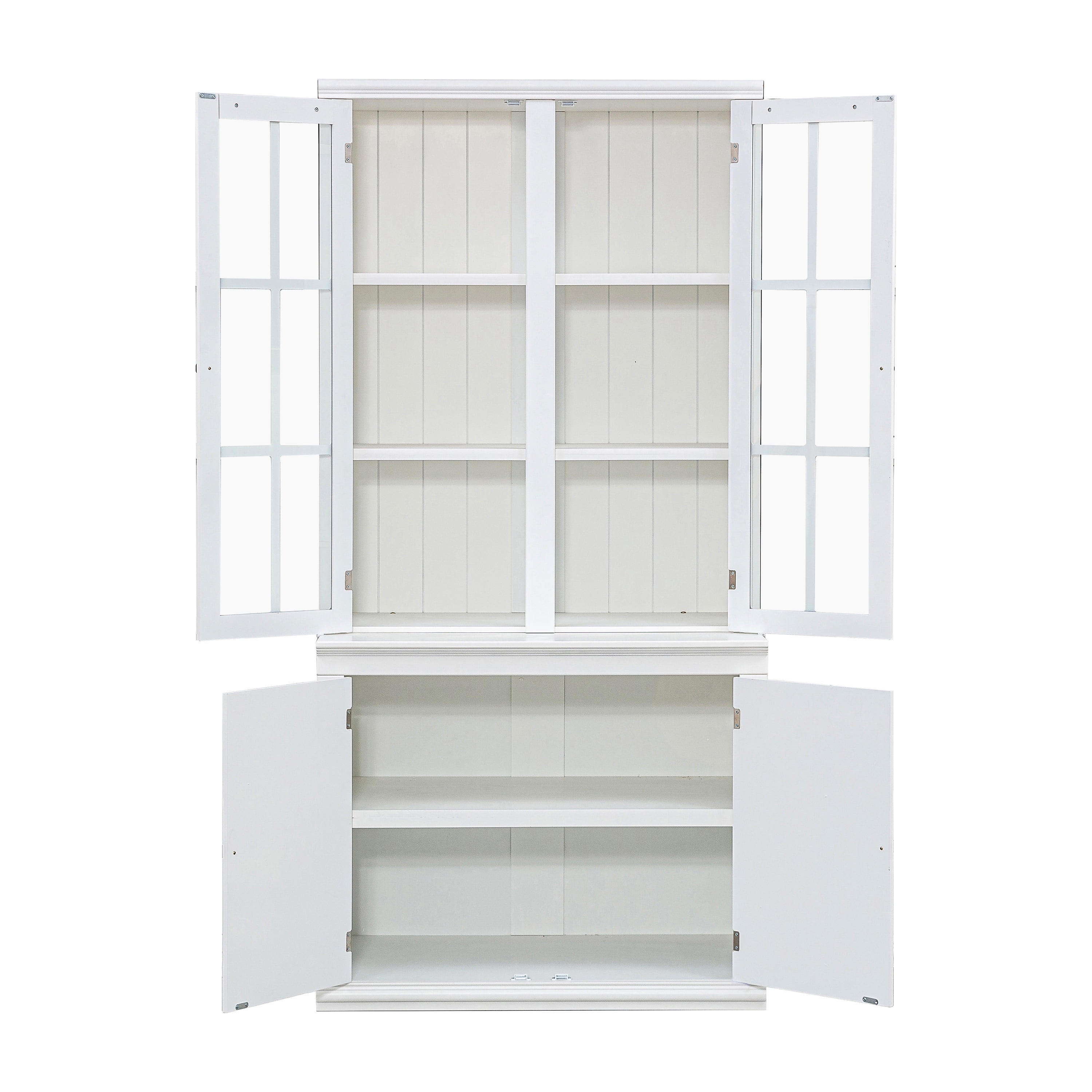 75" Tall Pantry Cabinet, Modern Kitchen Hutch with 4 Doors, Adjustable Shelves, Countertop, Wood Display Cabinet, Cupboard for Living Room, Hallway