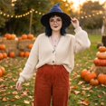 thumbnail image 2 of Halloween Witch Hat for Women Wide Foldable Knit Halloween Party Knitted Wool Hats for Cosplay Witch Costume, 2 of 5