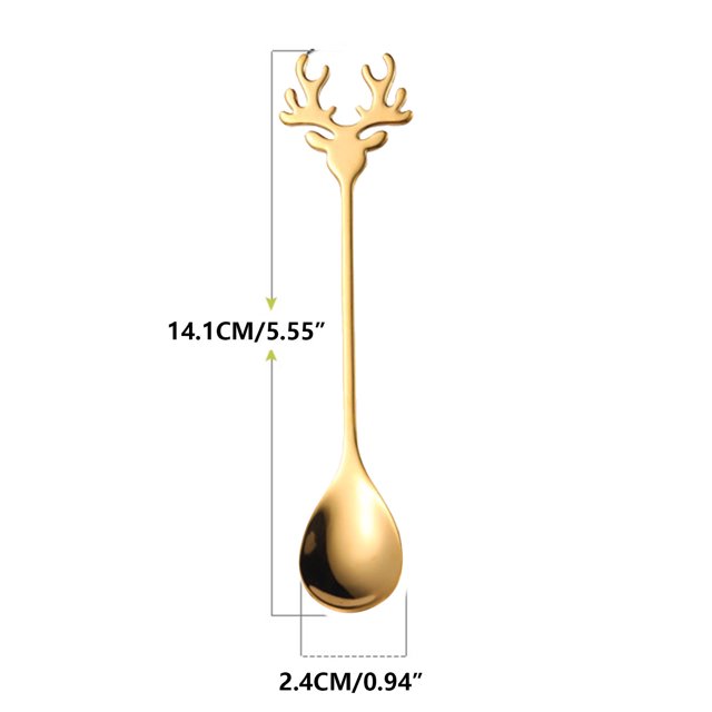 Regalos de Navidad para Niños Cuchara de Cuernas de Renos Cuchara de Mezcla de Café de Acero Inoxidable 304, Acabado de Espejo Chapado en Titanio de 14 cm para la Mezcla de Cócteles de la Barra de Pos