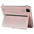 thumbnail image 6 of for iPad Pro 11" 2024 M4 5th Geneartion A2836/A2837/A3006 Envelope Wallet Back Case, Premium PU Leather Zipper Pocket Kickstand with Shoulder Strap & Hand Strap Cover - Pink, 6 of 7