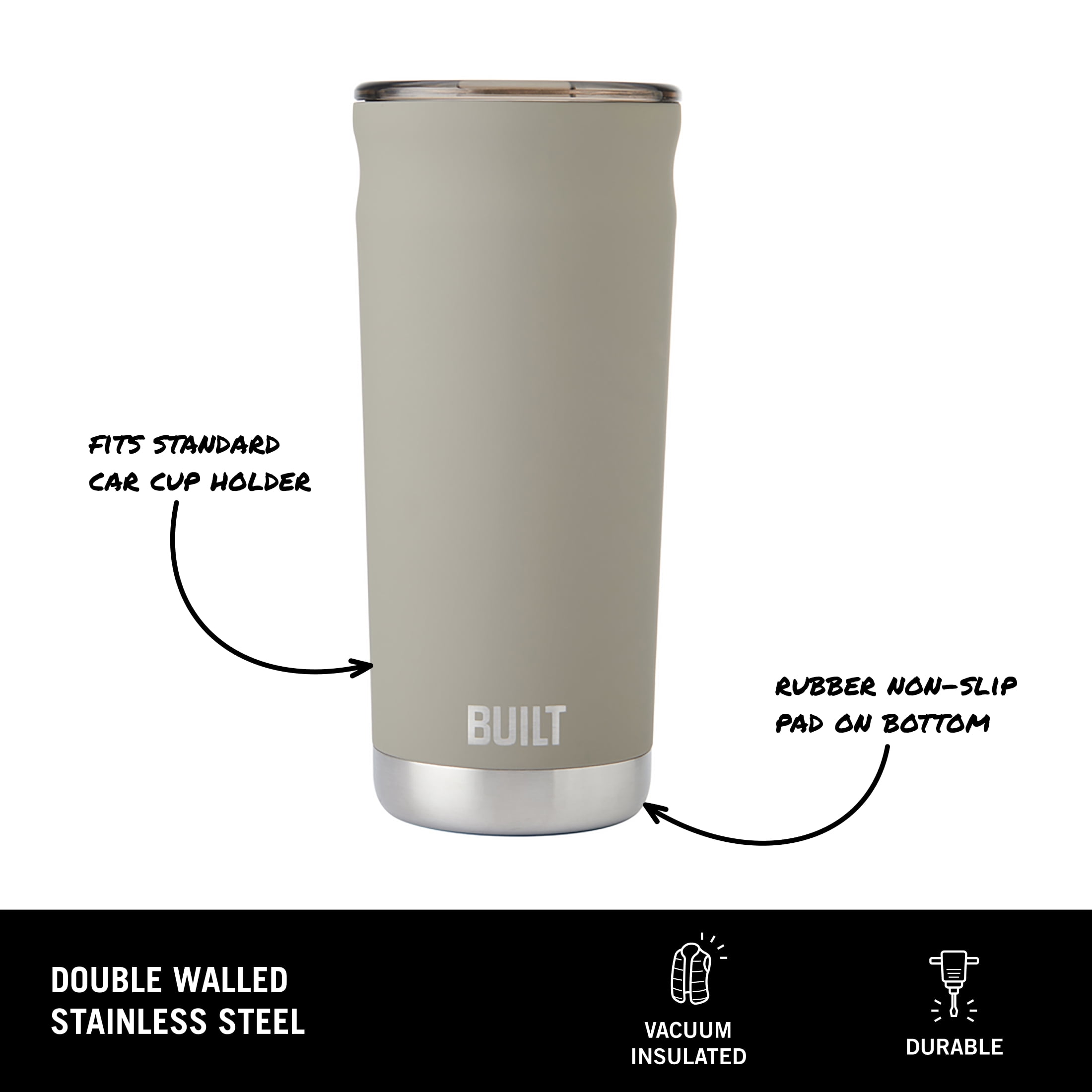 BUILT Torrent 20 oz Stainless Steel Double Wall Insulated Tumbler, Pebble