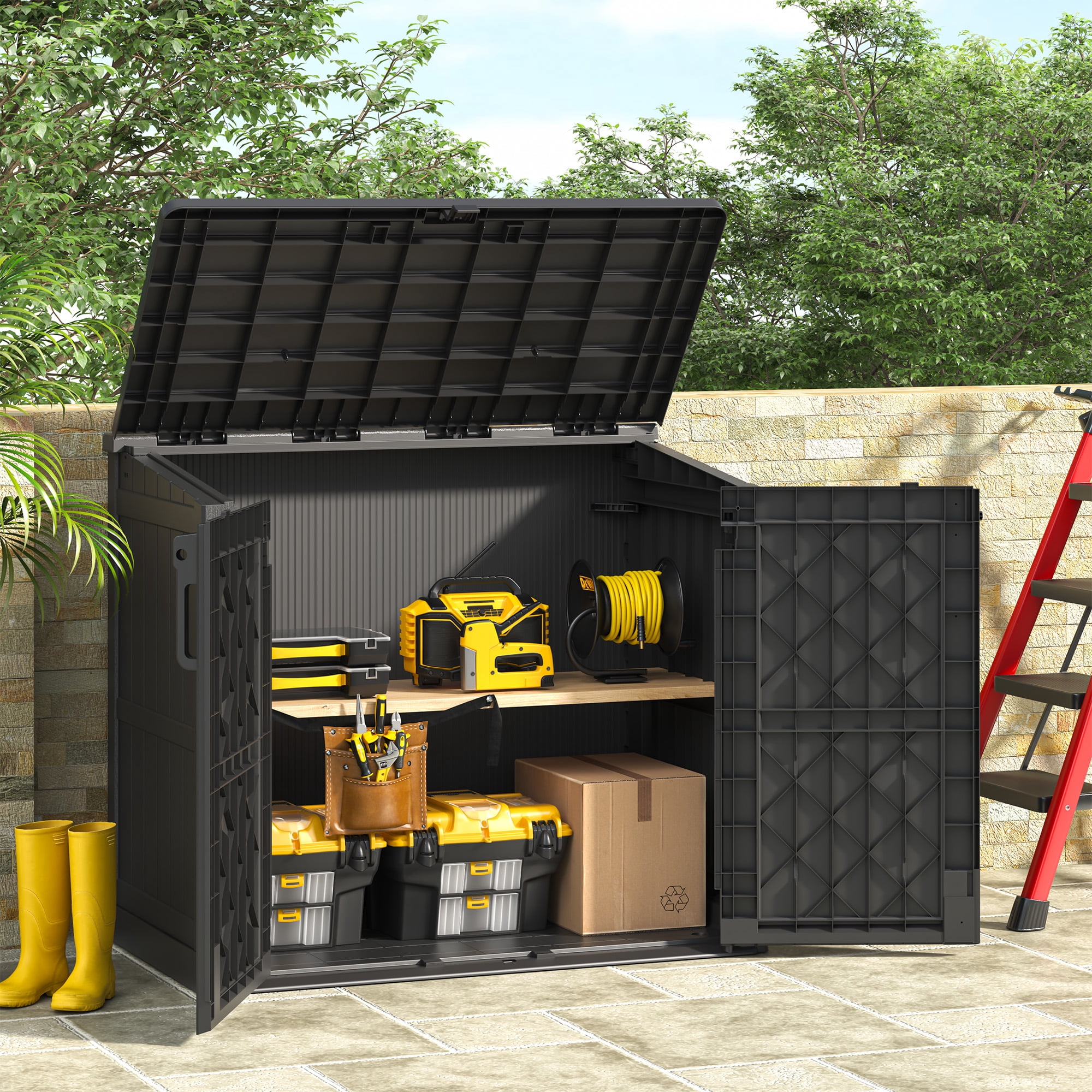 Bifanuo Outdoor Resin Storage Shed 34 Cu.ft Garden Storage Extra Large Capacity Weather Resistant Storage Box, Lockable Resin Waterproof Shed for Bike, Lawnmowe, Garden Tools