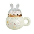 thumbnail image 1 of Taza de cerámica para bebidas, té, 400 ml, con tapa y asa, para café, para mujer y hombre. blanco feliz, 1 of 9