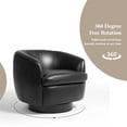 thumbnail image 4 of Swivel Barrel Accent Chair, Comfy Modern Upholstered Round Faux Leather Reading Arm Chair for Living Room, Bedroom (Black, Set of 2), 4 of 7