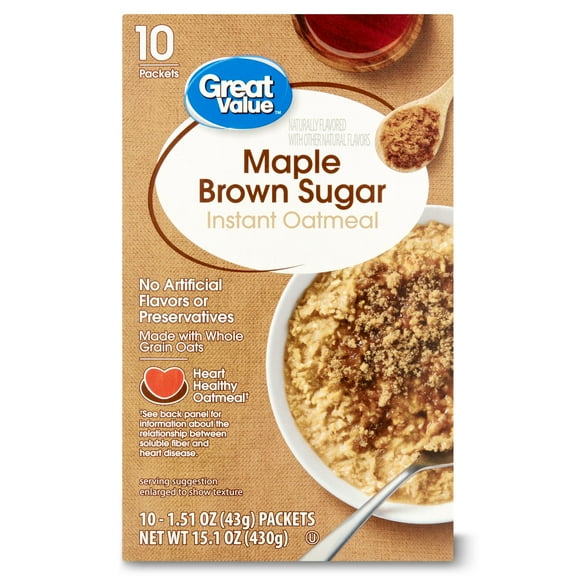 Great Value Maple & Brown Sugar Instant Oatmeal, 1.51 oz, 10 Count