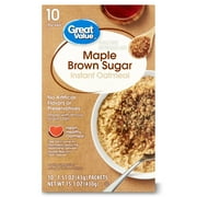 Great Value Maple & Brown Sugar Instant Oatmeal, 1.51 oz, 10 Packets