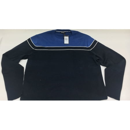 DKNY Men's Cotton Crew Neck Sweater (Large, Navy Blazer Blue White Top) - NEW