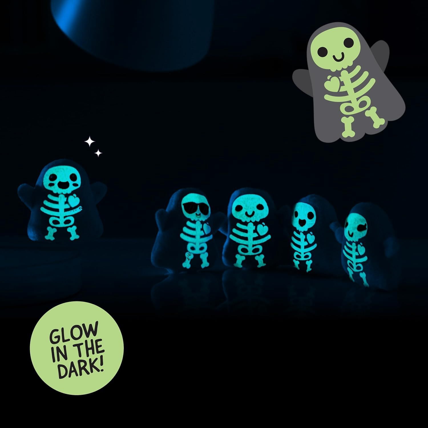 Emotional Support Ghosts by , Cuddly Plush Collectibles and Cute Stuffed Animals, Spooky Halloween Ghost Plushies and Fun Trick or Treat Toys, Includes 5 Plushies with Carrying Basket