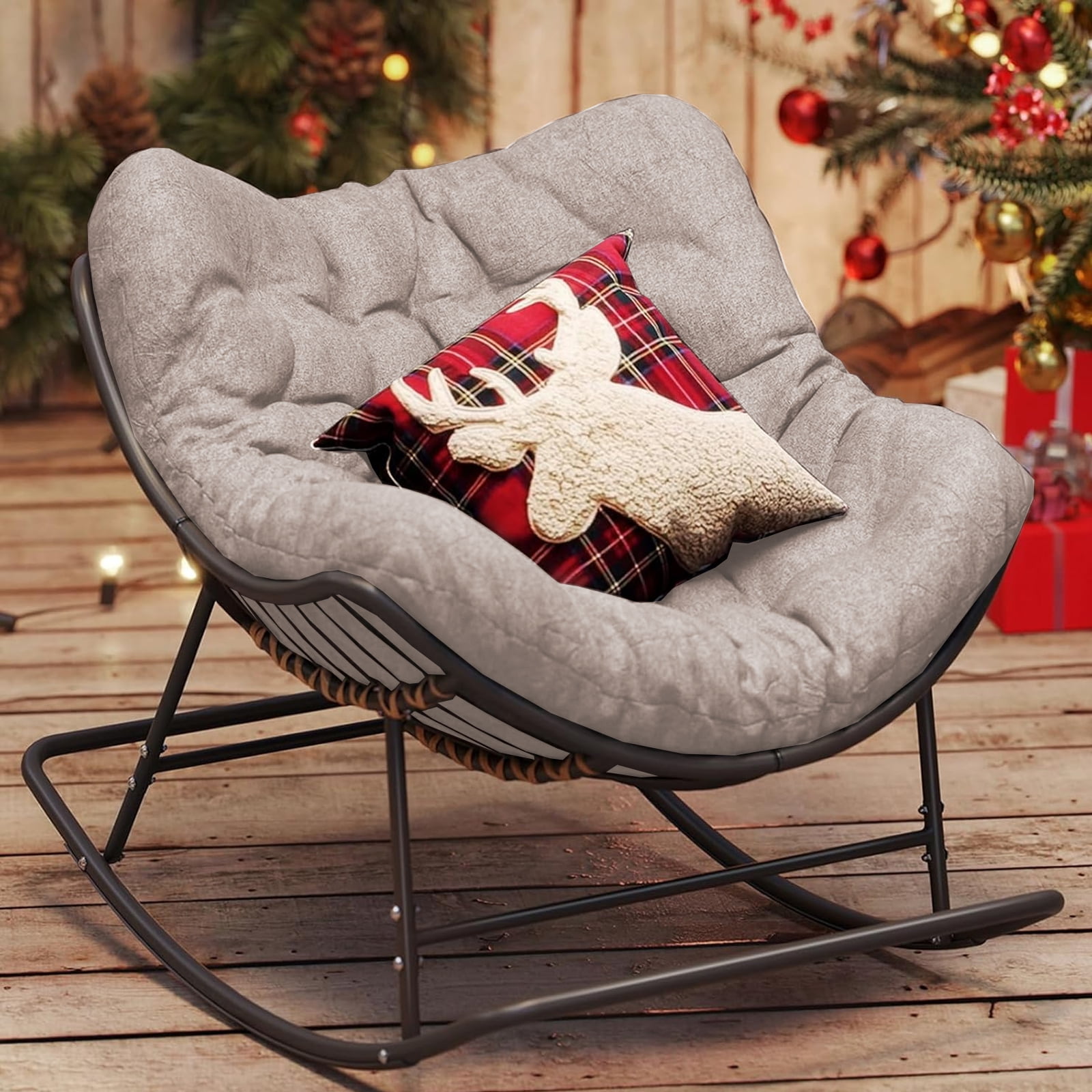 XXLYY Outdoor Rocking Chair Cushions – 6.3" Thick Waterproof Papasan Egg Chair Pad with Ties, Comfortable Round Seat Cushion for Living Room, Patio, Porch, or Balcony