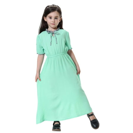 WhouRiu Dress for Infant Girl Elegant Short Sleeve Loose Maxi Dresses Child Solid Fashion Party Comfortable Dresses Green Size 18-24 M
