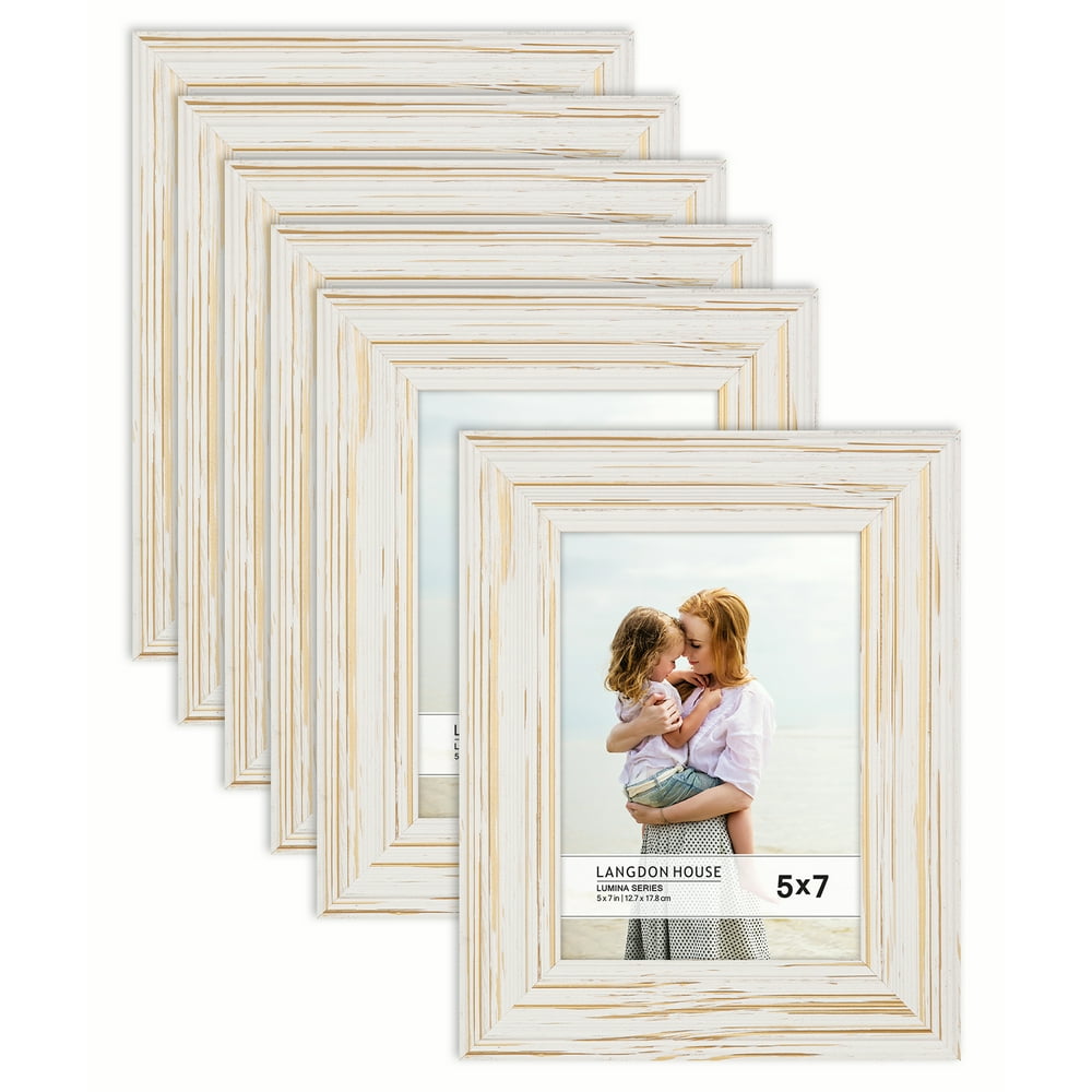 Langdon House 5" x 7" White Real Wood Picture Frames with Gold Accents