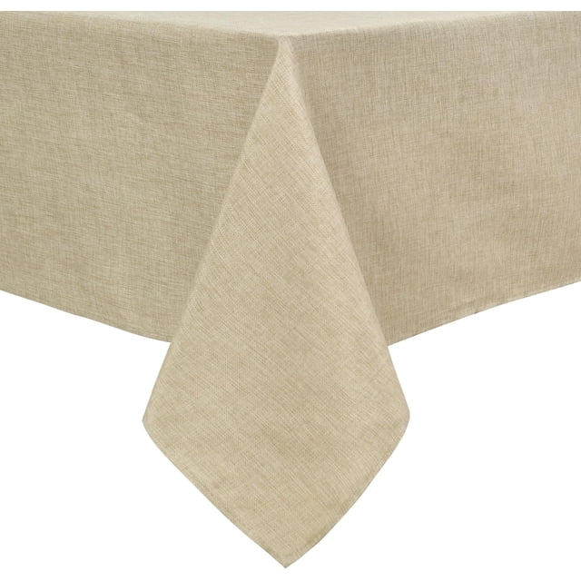 SHILIU-Faux Linen Rectangle Tablecloth - Wrinkle Free, Washable Rust-Proof Rectangle Table Cloth for Kitchen Dining Room Holiday Table Cover for Party Dinner, Farmhouse, Beige, 90 X 132 Inch