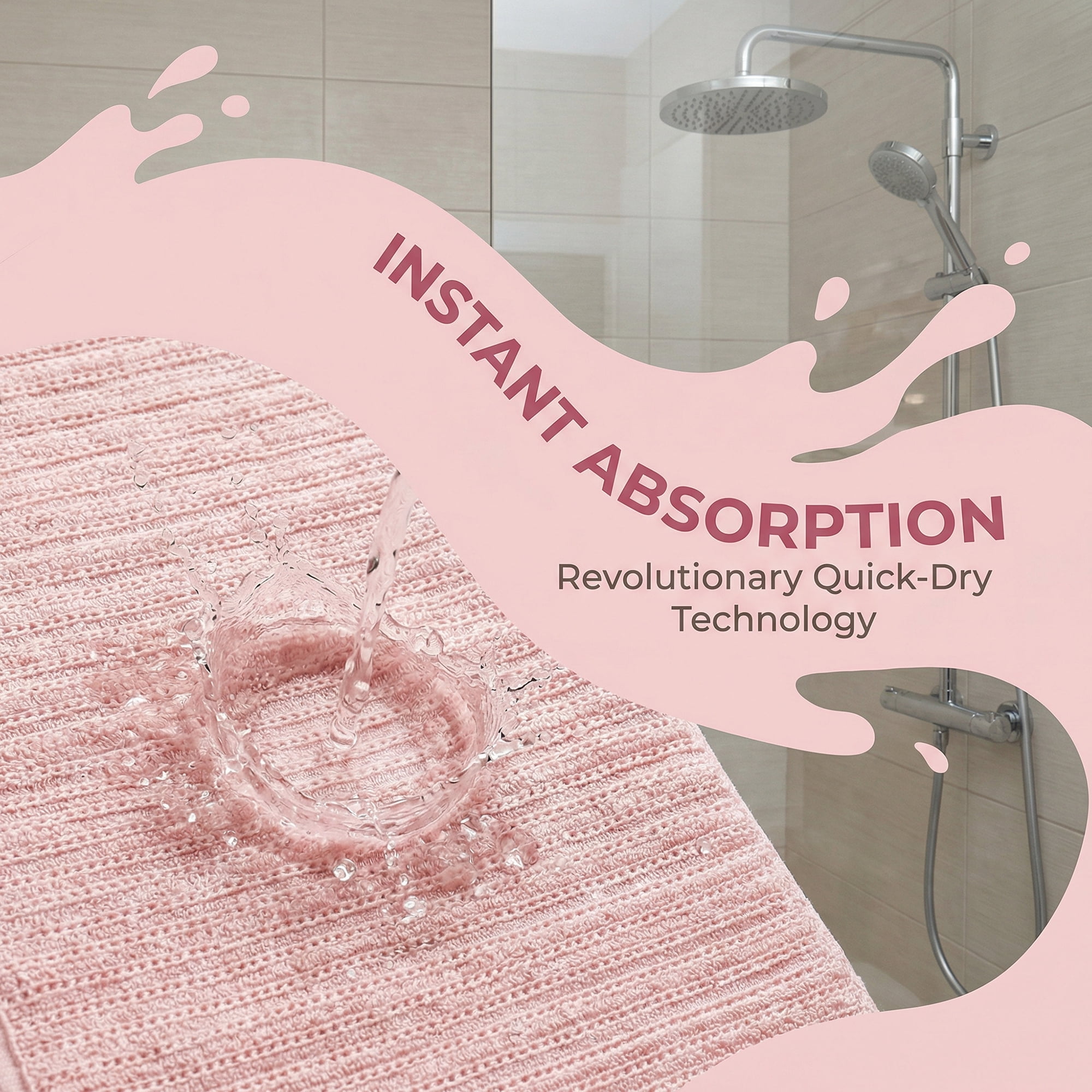 Unique Bargains Cotton Waffle Soft Absorbent Bath Towels Pink 55" x 28"