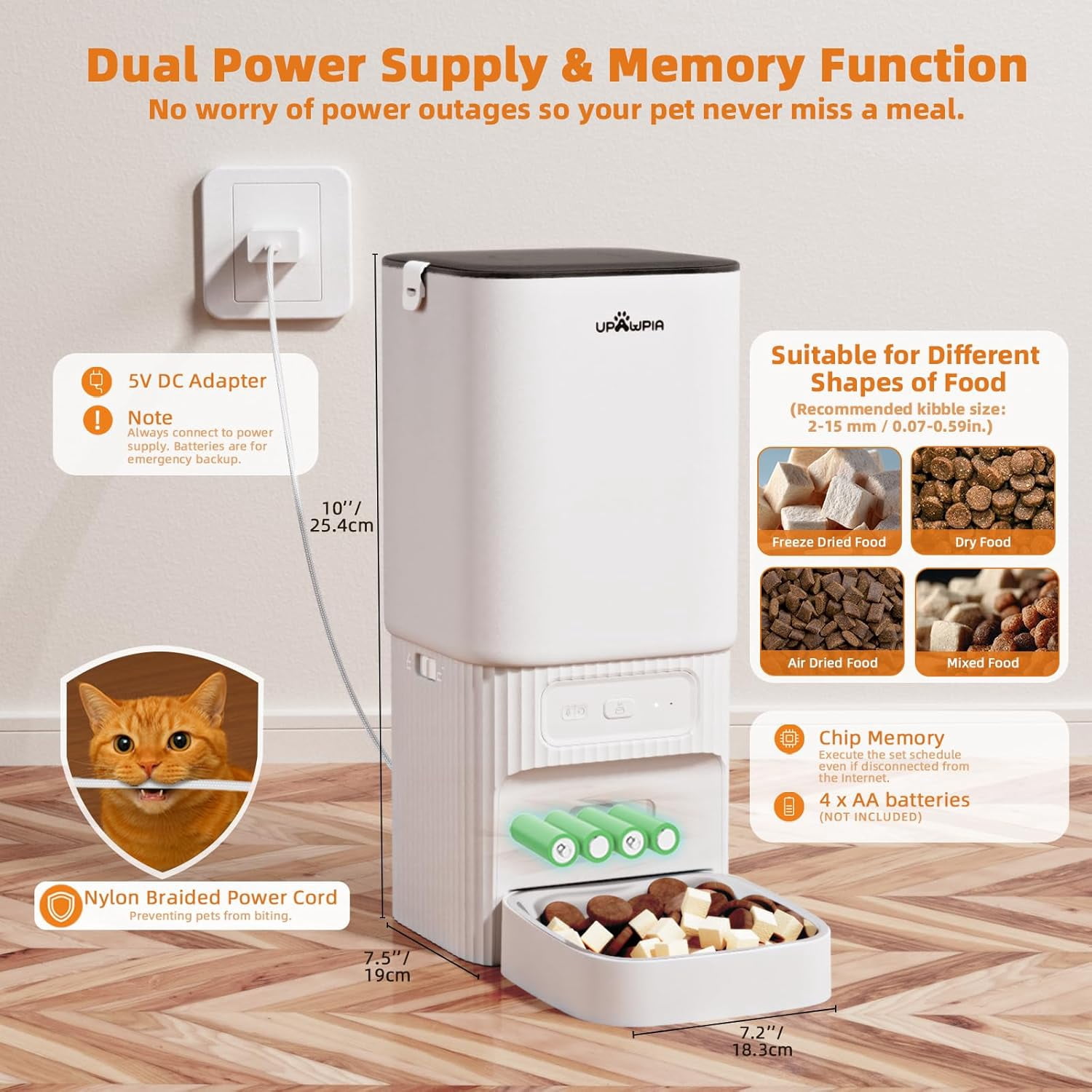 Automatic Cat Feeder 7L WiFi App Control Programmable Dog Food Dispenser with Voice Record and Anti-Clog Design