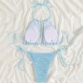 thumbnail image 4 of $15 & Under UTSJKR Women Sexy Bikini 2 Piece Summer Beach Solid Color Hollow Out Neck Tie Sexy Bikini Set Halter Top ​Tie Side Thong Bikini Swimsuits Sky Blue L, 4 of 4