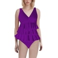 thumbnail image 1 of Duoif Maillot de Bain une Pièce pour Femmes, Maillot de Bain à Volants, Robe de Bain Rétro Couvrante, Maillots de Bain pour Femmes, Contrôle du Ventre, Violet P, 1 of 4