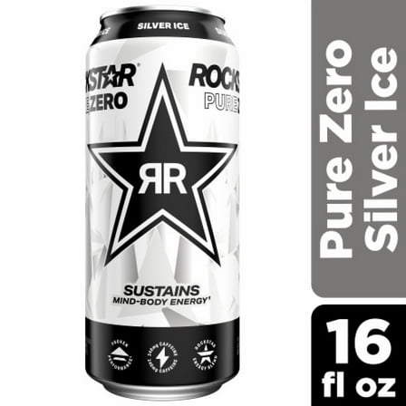 Rockstar Pure Zero Silver Ice Energy Drink Can 16 fl oz - Pack of 2