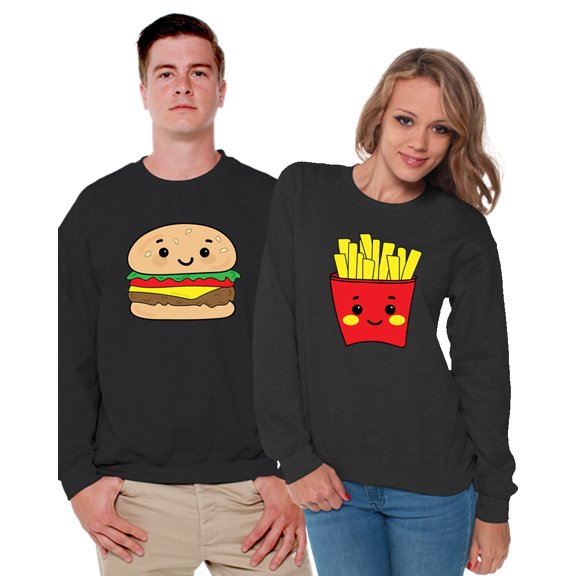 Awkward Styles Burger and Fries Couple Sweatshirts Funny Gifts for Boyfriend Valentine's Day Collection Couple Sweaters Cute Matching Sweatshirts Gifts for Girlfriend Matching Outfit Valentine Sweater