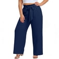 thumbnail image 4 of Xdegoge Plus Size Pants Women Elastic High Waist Trousers Featuring Self Tie Belt Wide Leg Flowy Summer Beach Dressy Casual Lounge Bottoms with Deep Side Pockets, 4 of 7