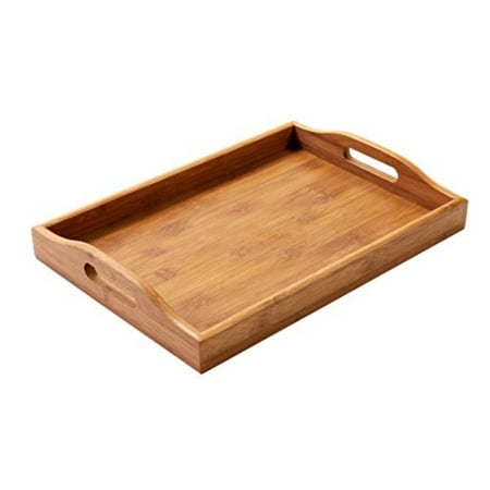 Wood Food Serving Tray with Double Handles - For Breakfast in Bed, Party Service, and More - Brown/Tan - 16 x 11 x 2.3