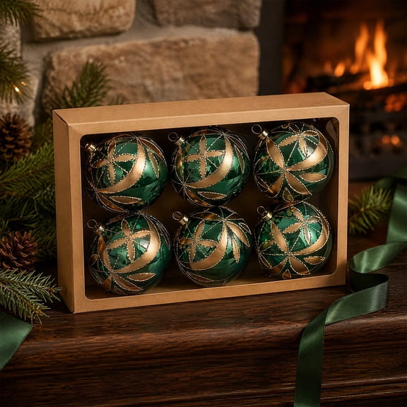Aurorax Shatterproof Christmas Ball Ornaments Set,6 Pack Christmas Tree Ornaments Balls Set,Green Floral Green Plastic Christmas Decorations for Home Indoor Xmas Tree